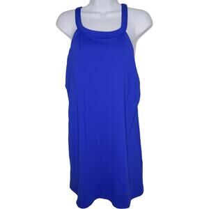 Lands End Sz 14 Royal Blue High Neck Cross Back One Piece Swim Dress(1809)